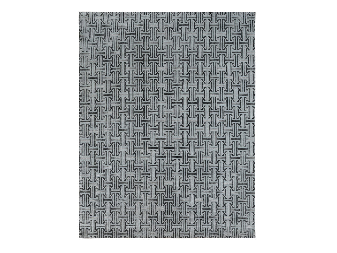7'10" x 10'3" New Hand Knotted Grey Wool & Silk Rectangle Oriental Rug - MOA10280832
