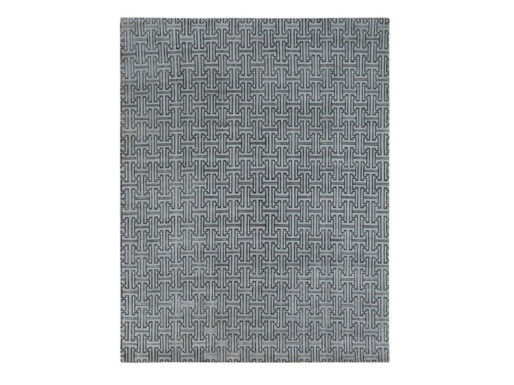 7'10" x 10'3" New Hand Knotted Grey Wool & Silk Rectangle Oriental Rug - MOA10280832