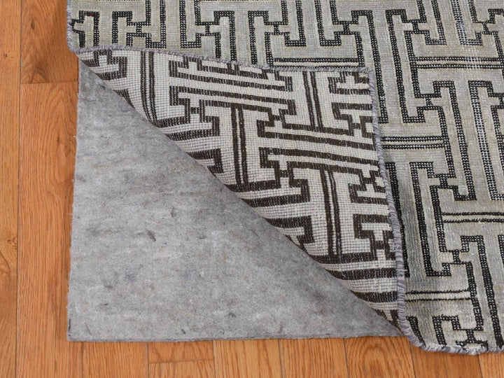 7'10" x 10'3" New Hand Knotted Grey Wool & Silk Rectangle Oriental Rug - MOA10280832