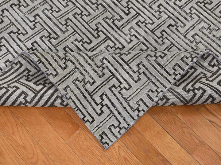 7'10" x 10'3" New Hand Knotted Grey Wool & Silk Rectangle Oriental Rug - MOA10280832