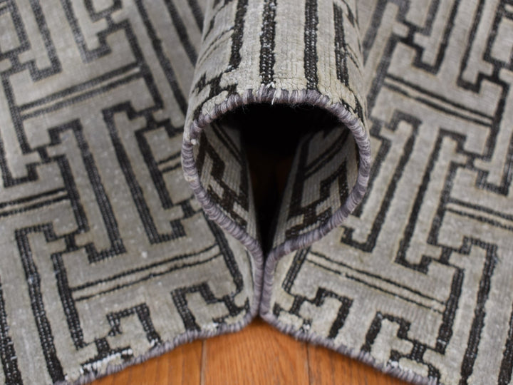 7'10" x 10'3" New Hand Knotted Grey Wool & Silk Rectangle Oriental Rug - MOA10280832