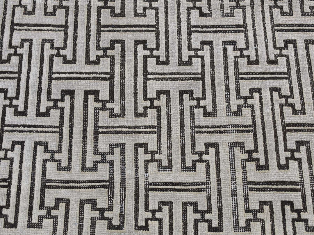 7'10" x 10'3" New Hand Knotted Grey Wool & Silk Rectangle Oriental Rug - MOA10280832