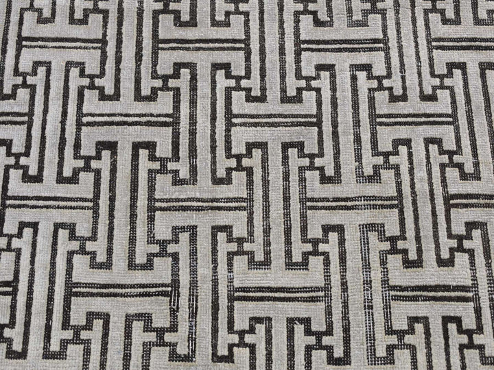 7'10" x 10'3" New Hand Knotted Grey Wool & Silk Rectangle Oriental Rug - MOA10280832