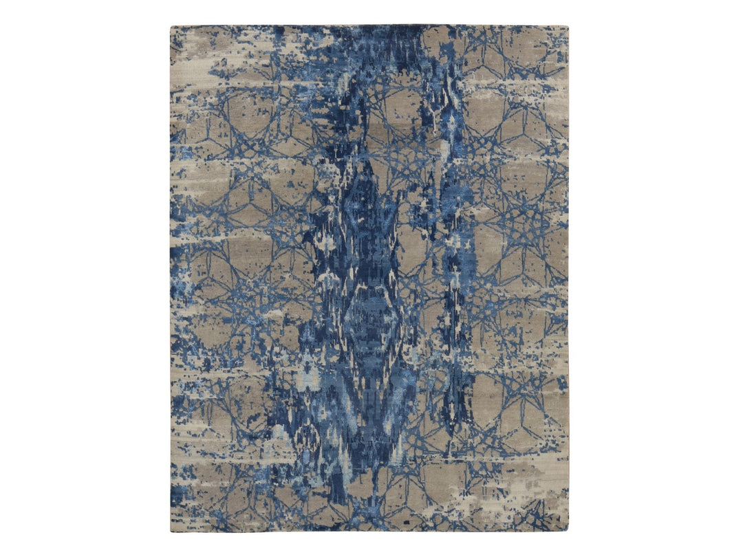 8'1" x 10'0" New Hand Knotted Blue Wool & Silk Rectangle Oriental Rug - MOA10280833