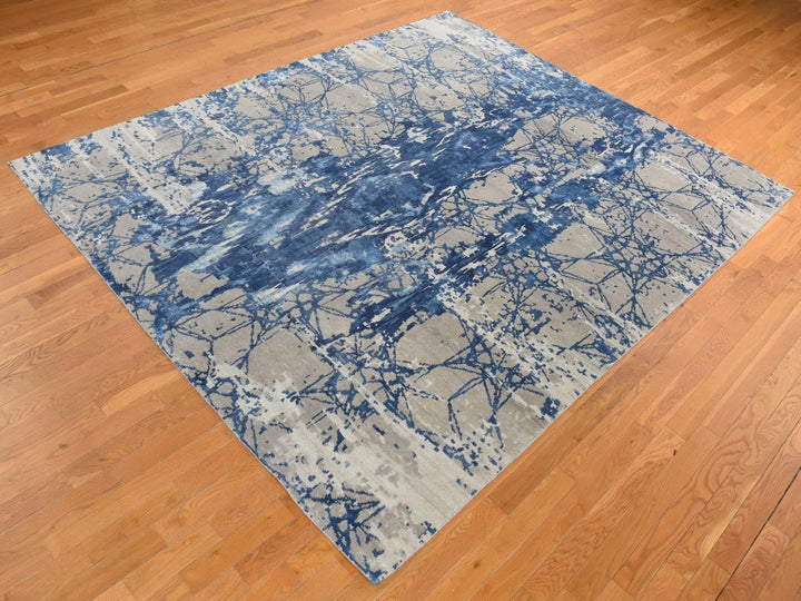 8'1" x 10'0" New Hand Knotted Blue Wool & Silk Rectangle Oriental Rug - MOA10280833