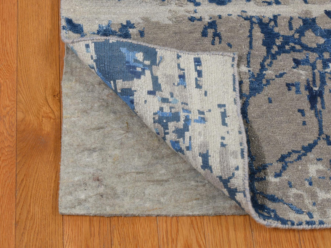 8'1" x 10'0" New Hand Knotted Blue Wool & Silk Rectangle Oriental Rug - MOA10280833