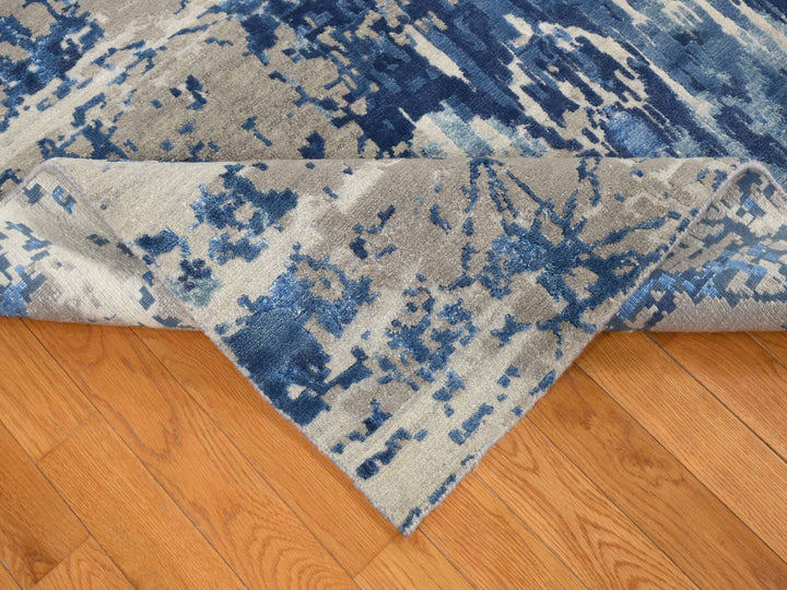 8'1" x 10'0" New Hand Knotted Blue Wool & Silk Rectangle Oriental Rug - MOA10280833