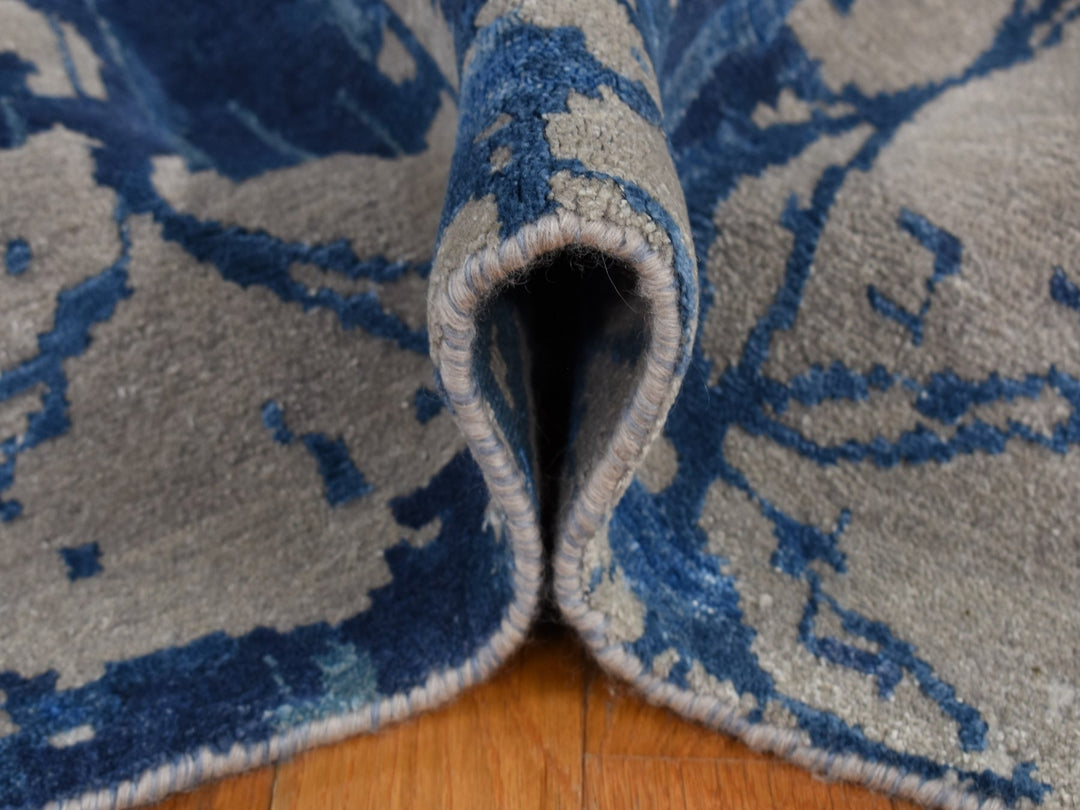 8'1" x 10'0" New Hand Knotted Blue Wool & Silk Rectangle Oriental Rug - MOA10280833