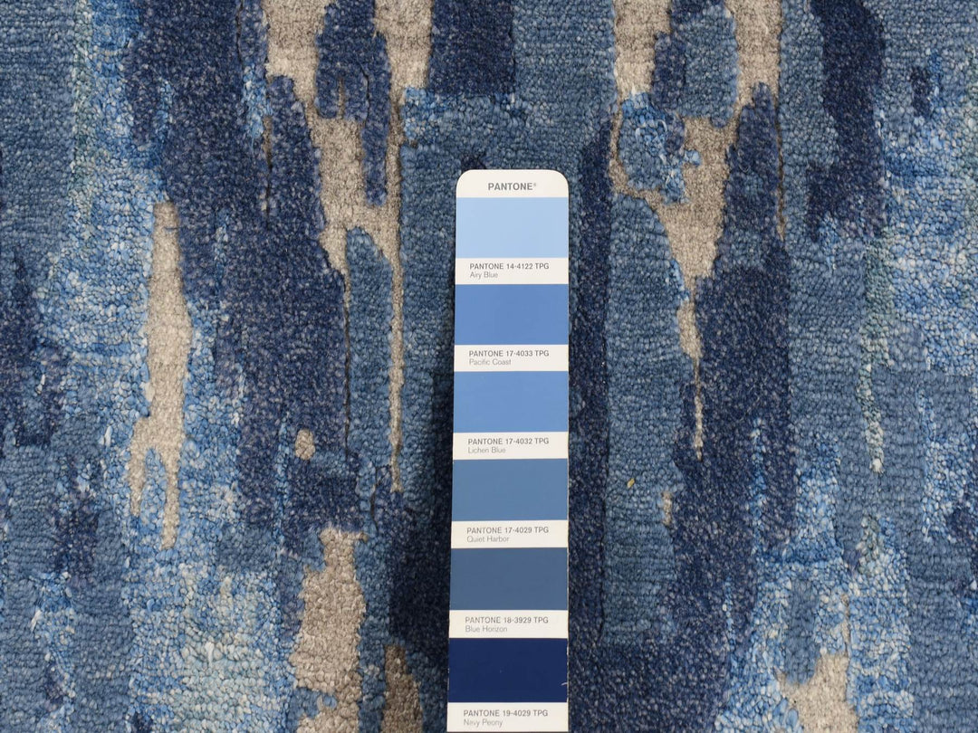 8'1" x 10'0" New Hand Knotted Blue Wool & Silk Rectangle Oriental Rug - MOA10280833