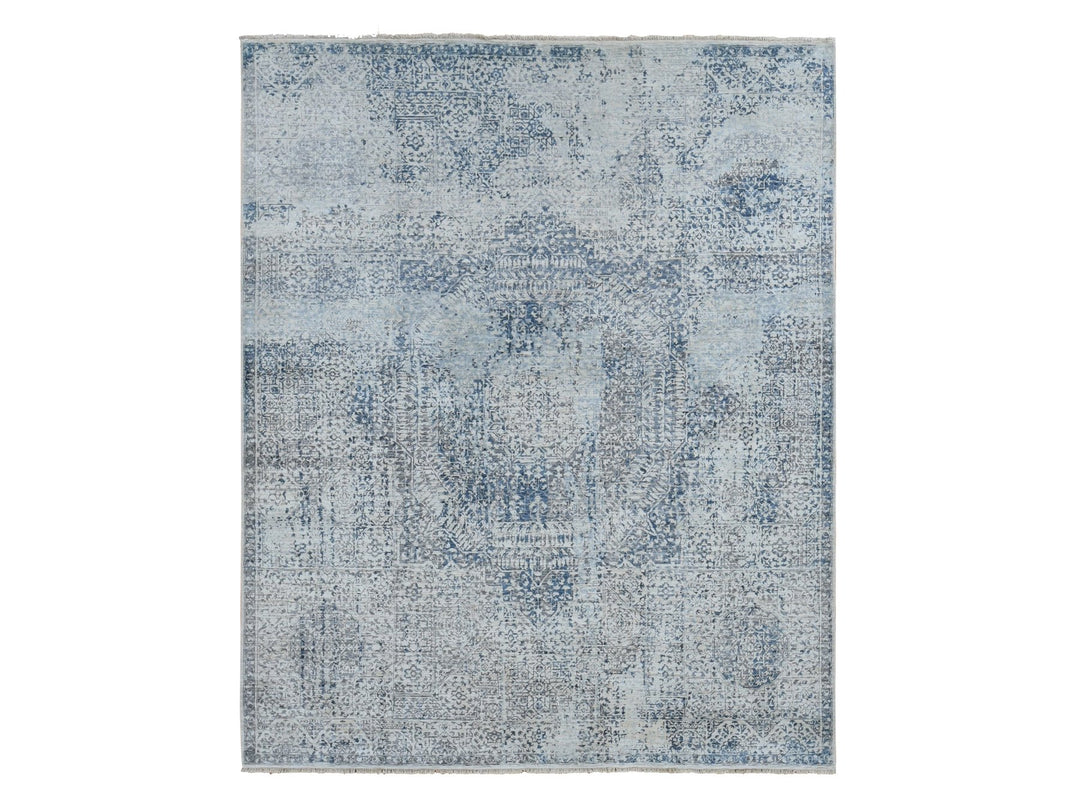 8'3" x 10'2" New Hand Knotted Grey Wool & Silk Rectangle Oriental Rug - MOA10280835