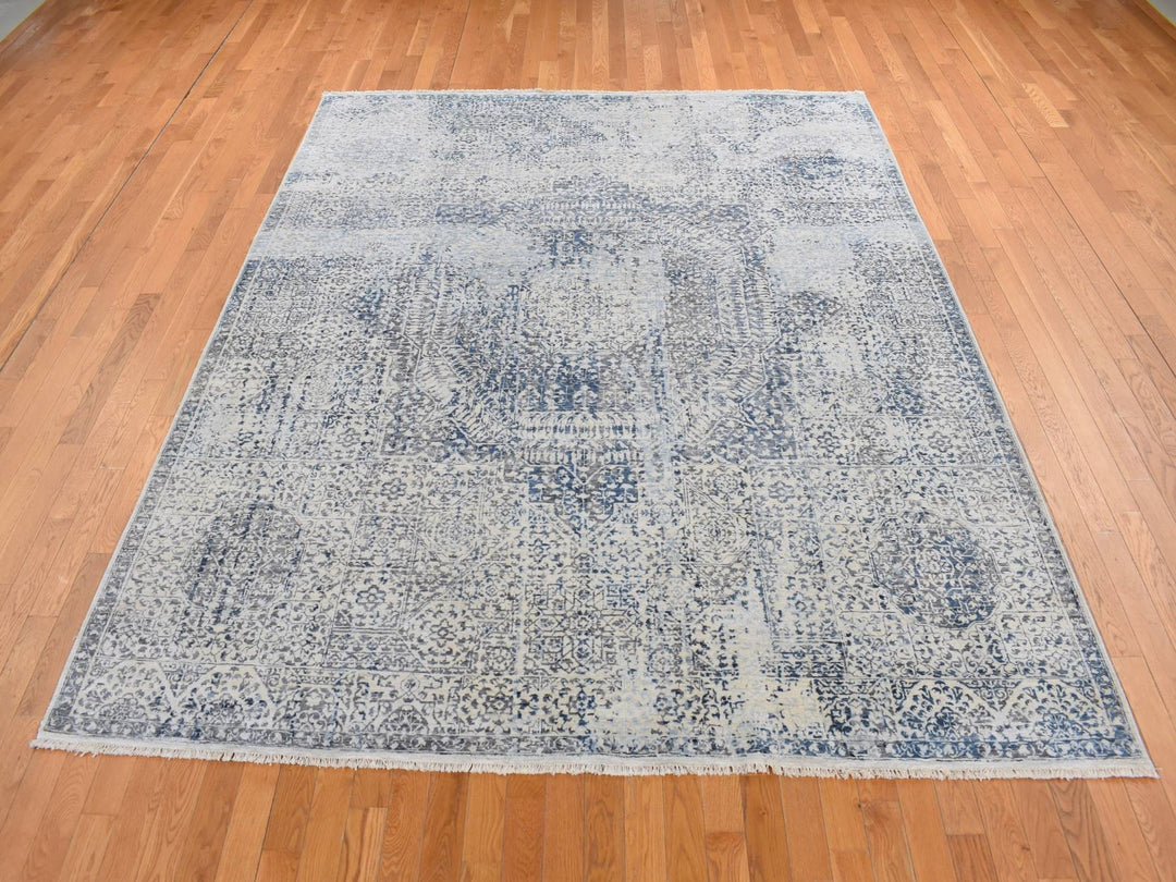 8'3" x 10'2" New Hand Knotted Grey Wool & Silk Rectangle Oriental Rug - MOA10280835