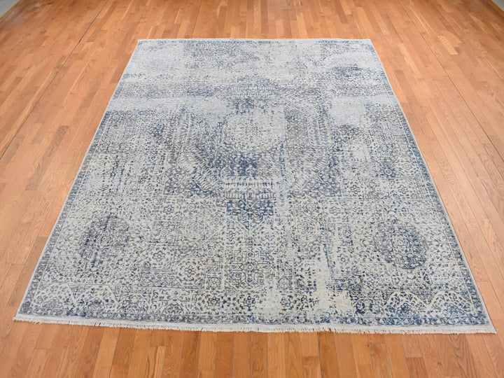 8'3" x 10'2" New Hand Knotted Grey Wool & Silk Rectangle Oriental Rug - MOA10280835