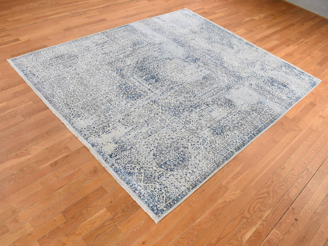 8'3" x 10'2" New Hand Knotted Grey Wool & Silk Rectangle Oriental Rug - MOA10280835