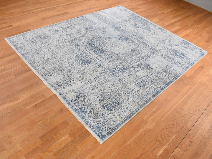 8'3" x 10'2" New Hand Knotted Grey Wool & Silk Rectangle Oriental Rug - MOA10280835