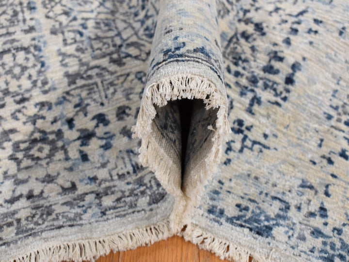 8'3" x 10'2" New Hand Knotted Grey Wool & Silk Rectangle Oriental Rug - MOA10280835