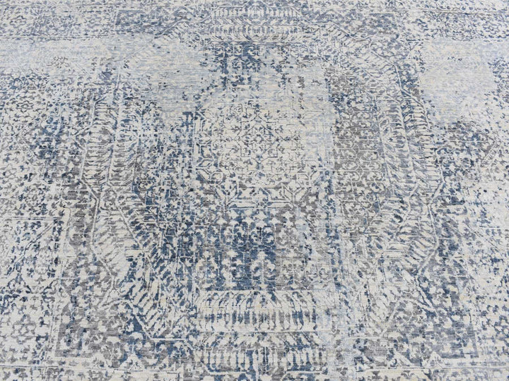 8'3" x 10'2" New Hand Knotted Grey Wool & Silk Rectangle Oriental Rug - MOA10280835