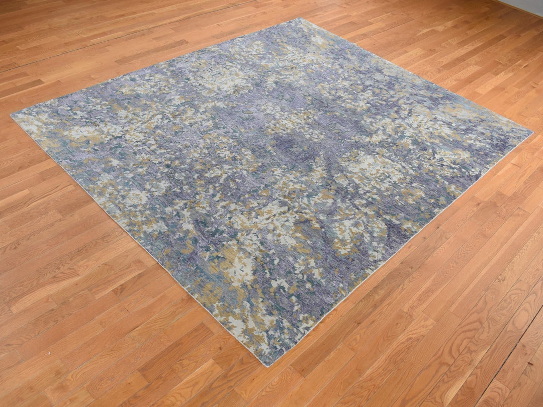 8'0" x 9'10" New Hand Knotted Purple Wool & Silk Rectangle Oriental Rug - MOA10280836