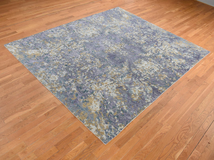 8'0" x 9'10" New Hand Knotted Purple Wool & Silk Rectangle Oriental Rug - MOA10280836