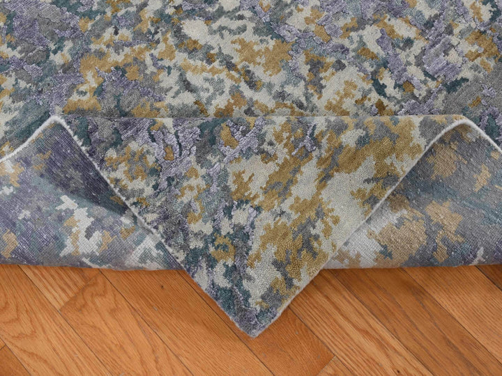 8'0" x 9'10" New Hand Knotted Purple Wool & Silk Rectangle Oriental Rug - MOA10280836