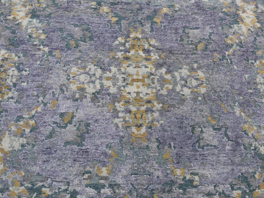 8'0" x 9'10" New Hand Knotted Purple Wool & Silk Rectangle Oriental Rug - MOA10280836