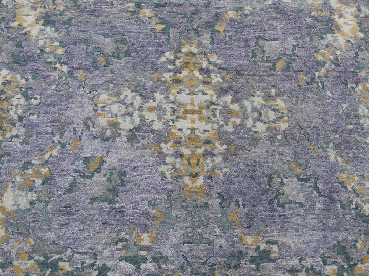 8'0" x 9'10" New Hand Knotted Purple Wool & Silk Rectangle Oriental Rug - MOA10280836