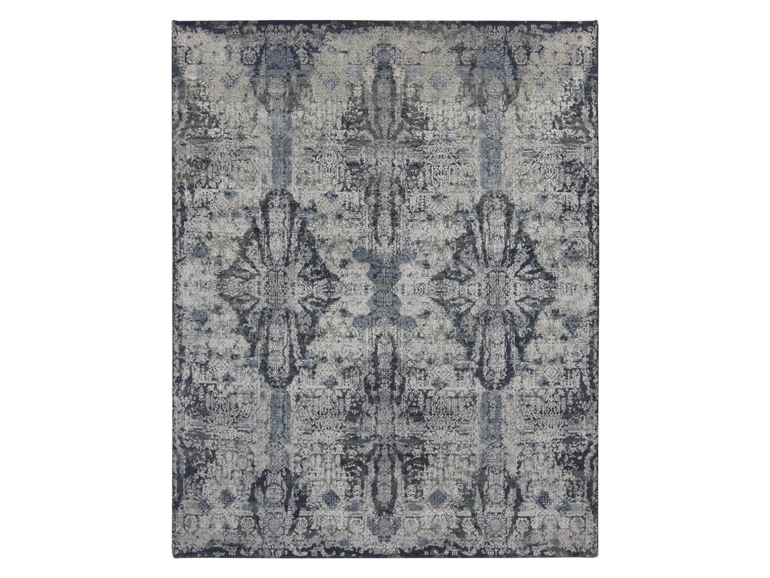 7'10" x 10'0" New Hand Knotted Grey Wool & Silk Rectangle Oriental Rug - MOA10280838