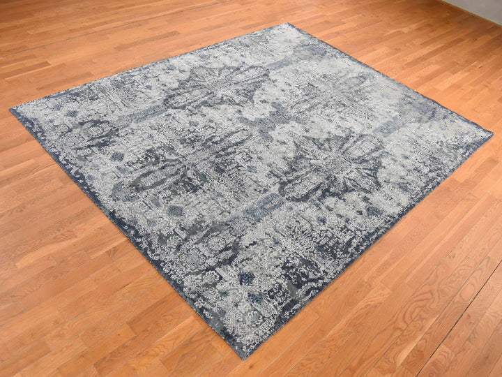 7'10" x 10'0" New Hand Knotted Grey Wool & Silk Rectangle Oriental Rug - MOA10280838