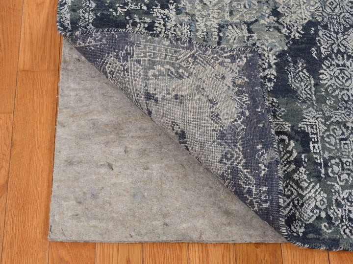 7'10" x 10'0" New Hand Knotted Grey Wool & Silk Rectangle Oriental Rug - MOA10280838