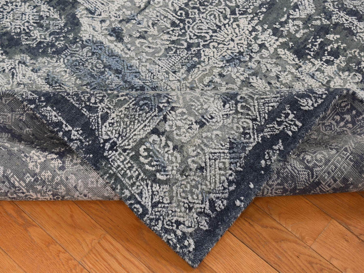 7'10" x 10'0" New Hand Knotted Grey Wool & Silk Rectangle Oriental Rug - MOA10280838