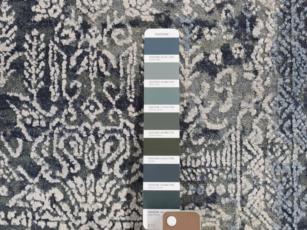 7'10" x 10'0" New Hand Knotted Grey Wool & Silk Rectangle Oriental Rug - MOA10280838
