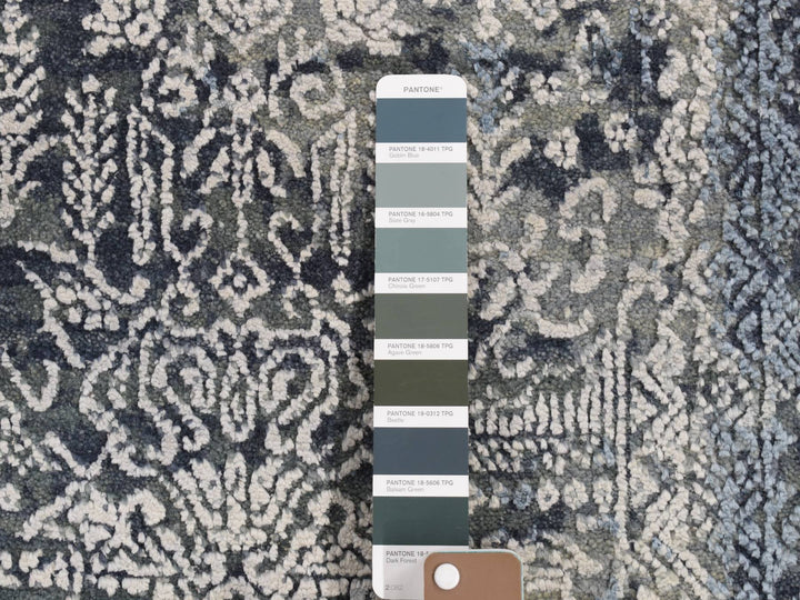 7'10" x 10'0" New Hand Knotted Grey Wool & Silk Rectangle Oriental Rug - MOA10280838