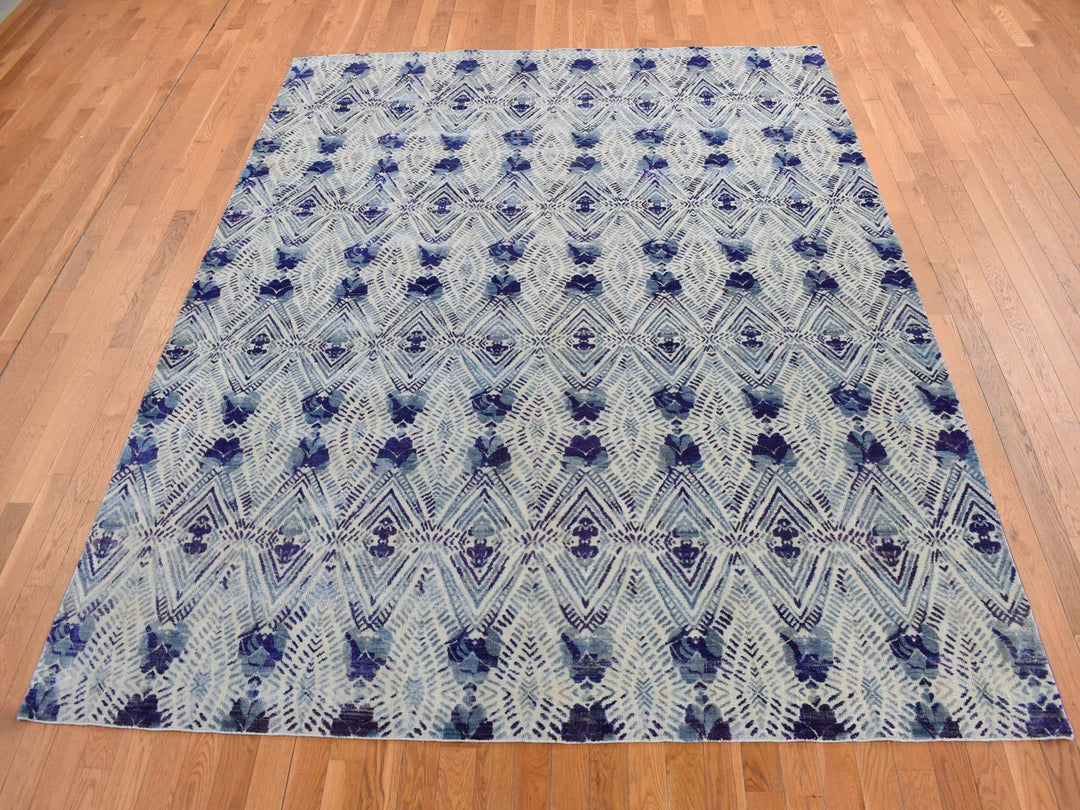 8'0" x 10'0" New Hand Knotted Purple Wool & Silk Rectangle Oriental Rug - MOA10280841