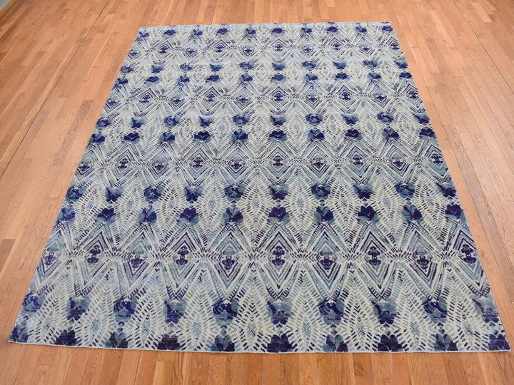 8'0" x 10'0" New Hand Knotted Purple Wool & Silk Rectangle Oriental Rug - MOA10280841