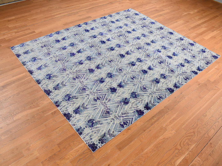 8'0" x 10'0" New Hand Knotted Purple Wool & Silk Rectangle Oriental Rug - MOA10280841