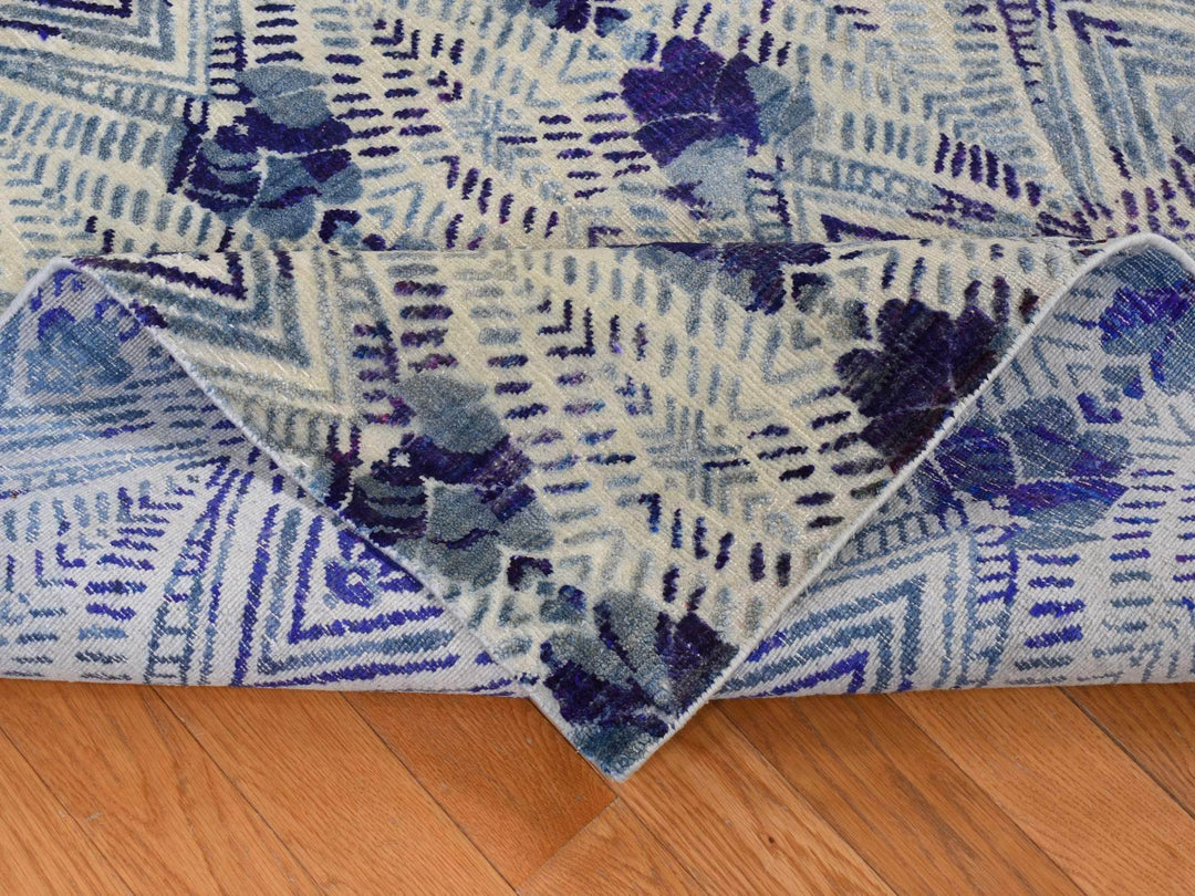 8'0" x 10'0" New Hand Knotted Purple Wool & Silk Rectangle Oriental Rug - MOA10280841