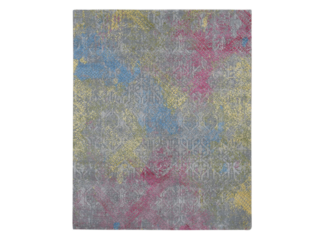 8'0" x 10'0" New Hand Knotted Grey Wool & Silk Rectangle Oriental Rug - MOA10280845
