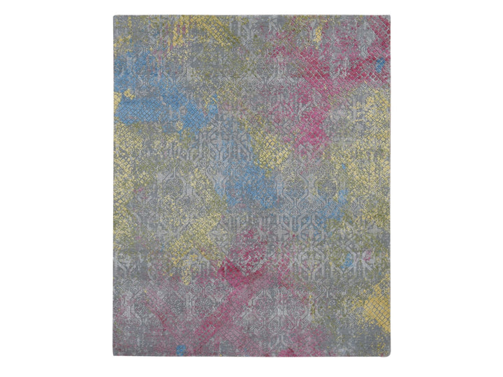 8'0" x 10'0" New Hand Knotted Grey Wool & Silk Rectangle Oriental Rug - MOA10280845