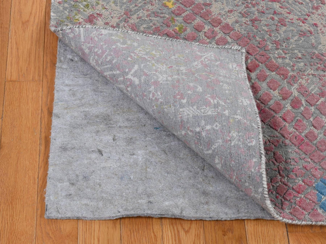 8'0" x 10'0" New Hand Knotted Grey Wool & Silk Rectangle Oriental Rug - MOA10280845