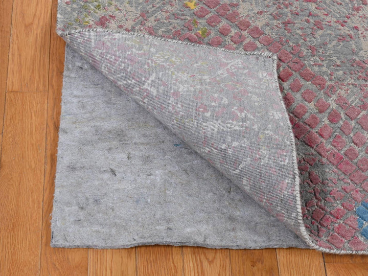 8'0" x 10'0" New Hand Knotted Grey Wool & Silk Rectangle Oriental Rug - MOA10280845