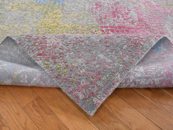 8'0" x 10'0" New Hand Knotted Grey Wool & Silk Rectangle Oriental Rug - MOA10280845