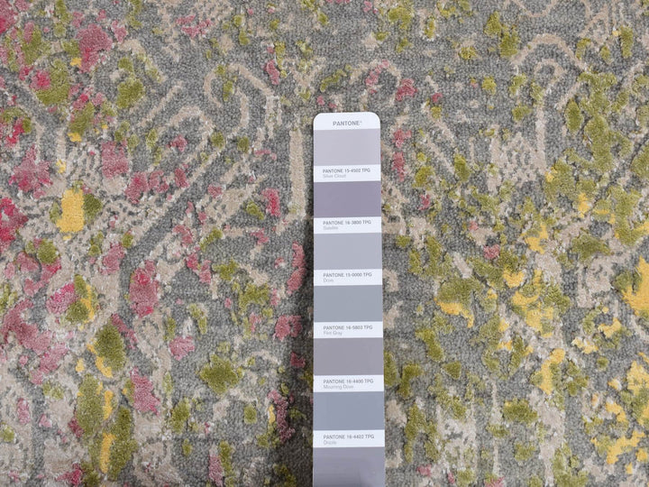 8'0" x 10'0" New Hand Knotted Grey Wool & Silk Rectangle Oriental Rug - MOA10280845