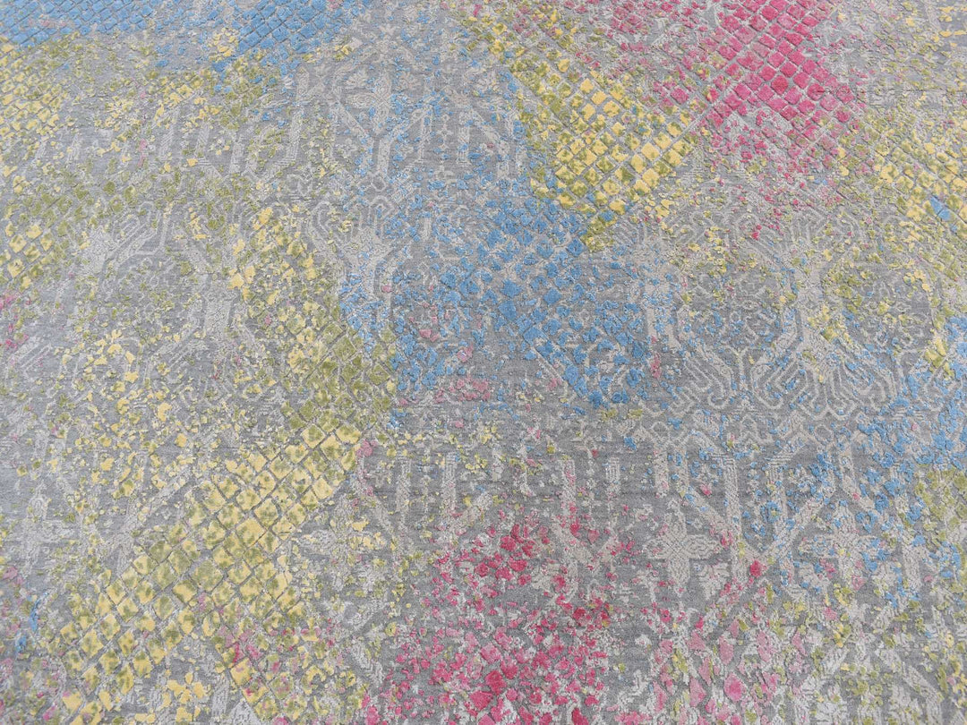 8'0" x 10'0" New Hand Knotted Grey Wool & Silk Rectangle Oriental Rug - MOA10280845