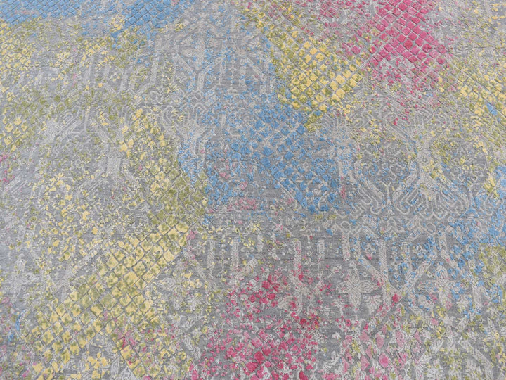 8'0" x 10'0" New Hand Knotted Grey Wool & Silk Rectangle Oriental Rug - MOA10280845