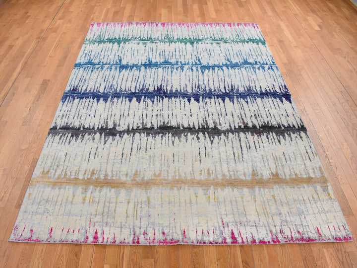 8'0" x 10'3" New Hand Knotted Beige Wool & Silk Rectangle Oriental Rug - MOA10280846