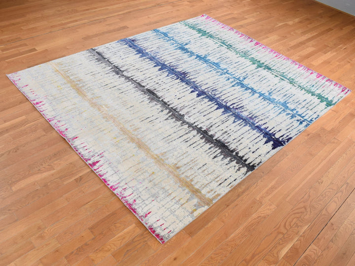 8'0" x 10'3" New Hand Knotted Beige Wool & Silk Rectangle Oriental Rug - MOA10280846