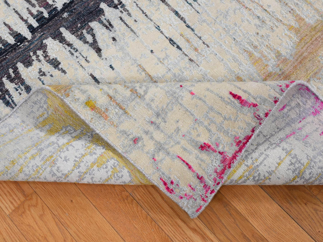 8'0" x 10'3" New Hand Knotted Beige Wool & Silk Rectangle Oriental Rug - MOA10280846