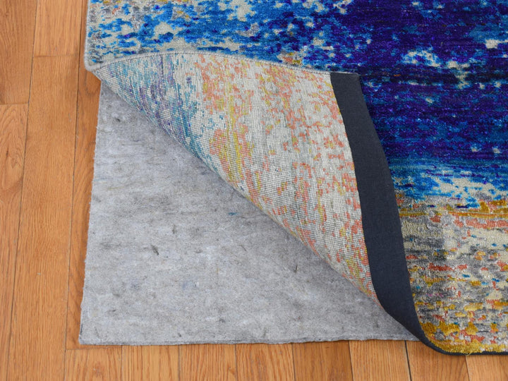 7'10" x 10'0" New Hand Knotted Yellow Wool & Silk Rectangle Oriental Rug - MOA10280848
