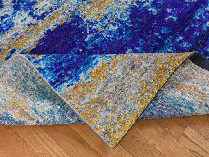 7'10" x 10'0" New Hand Knotted Yellow Wool & Silk Rectangle Oriental Rug - MOA10280848