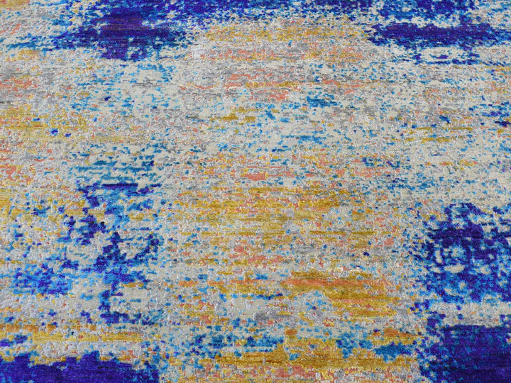 7'10" x 10'0" New Hand Knotted Yellow Wool & Silk Rectangle Oriental Rug - MOA10280848