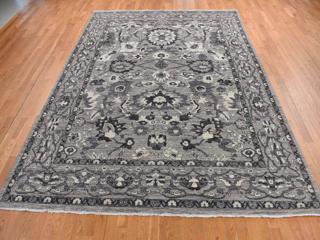 9'1" x 12'6" New Hand Knotted Grey Wool Rectangle Oriental Rug - MOA10280851
